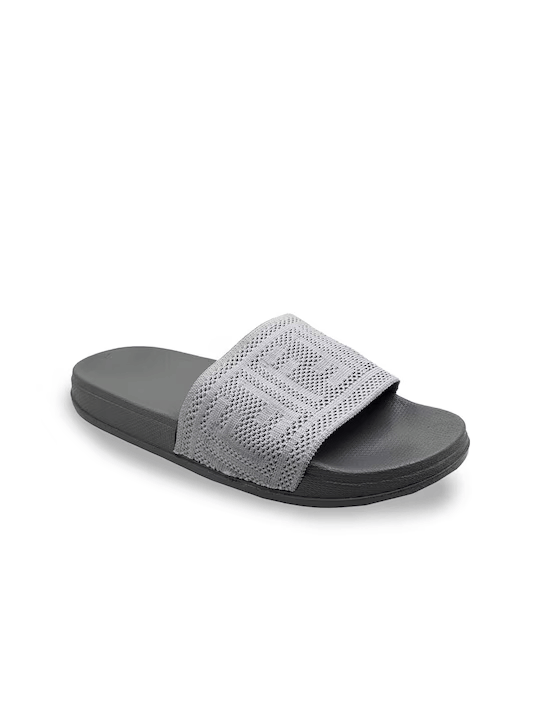 Women Grey & White Printed Rubber Sliders