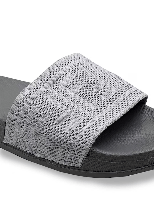 Women Grey & White Printed Rubber Sliders